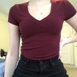 Cute, form fitting, fall color maroon shirt